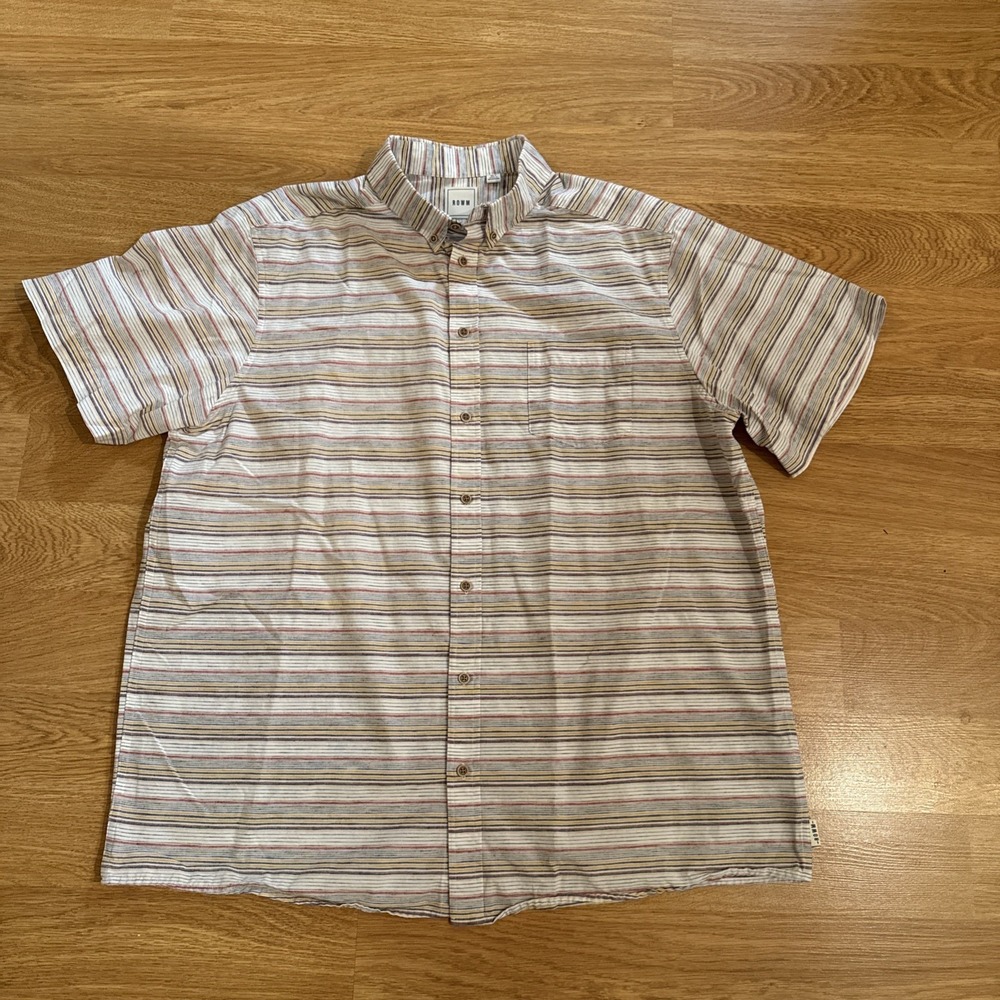 ROWM Shirt Men's XLT Striped Multicolor‎ Camp Shirt Short Sleeve Button Down